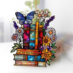Book Ornament – Stained Glass Style Acrylic Christmas Ornament with,Teacher Back To School Gift, Bookish Gifts For Librarian, BookLovers,Reader, Women, Suncatcher Effect Decor For Christmas Tre,S-18