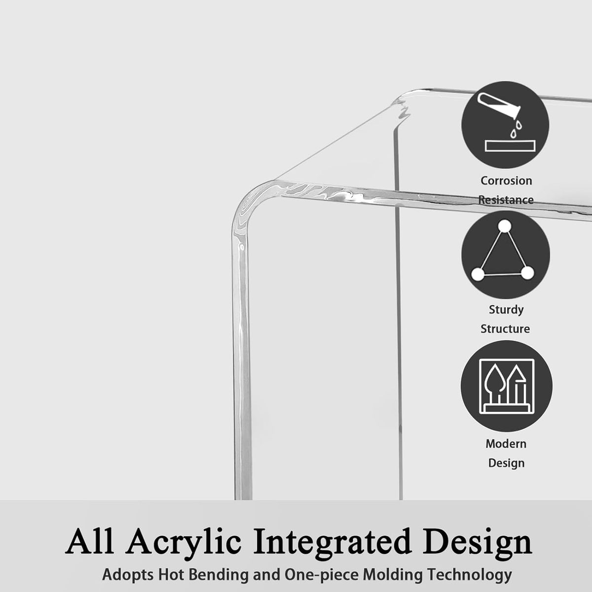 Acrylic Side Table Set of 2, 21" H x 21" W x 12" D x 3/5'' Thick Clear Small End Table, Transparent Nightstand and Stool for Home Office, Living Room and Bedroom