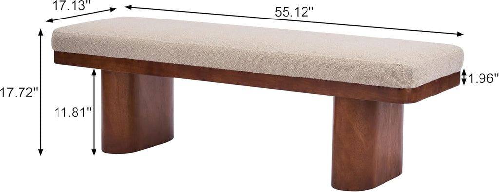 Christopher Knight Home 55" Chenille Upholstered Bench with Solid Rubber Wood Legs, Modern Farmhouse Bedroom Bench, Padded Entryway Bench Seat, Dining Bench for Living Room End of Bed, Light Brown