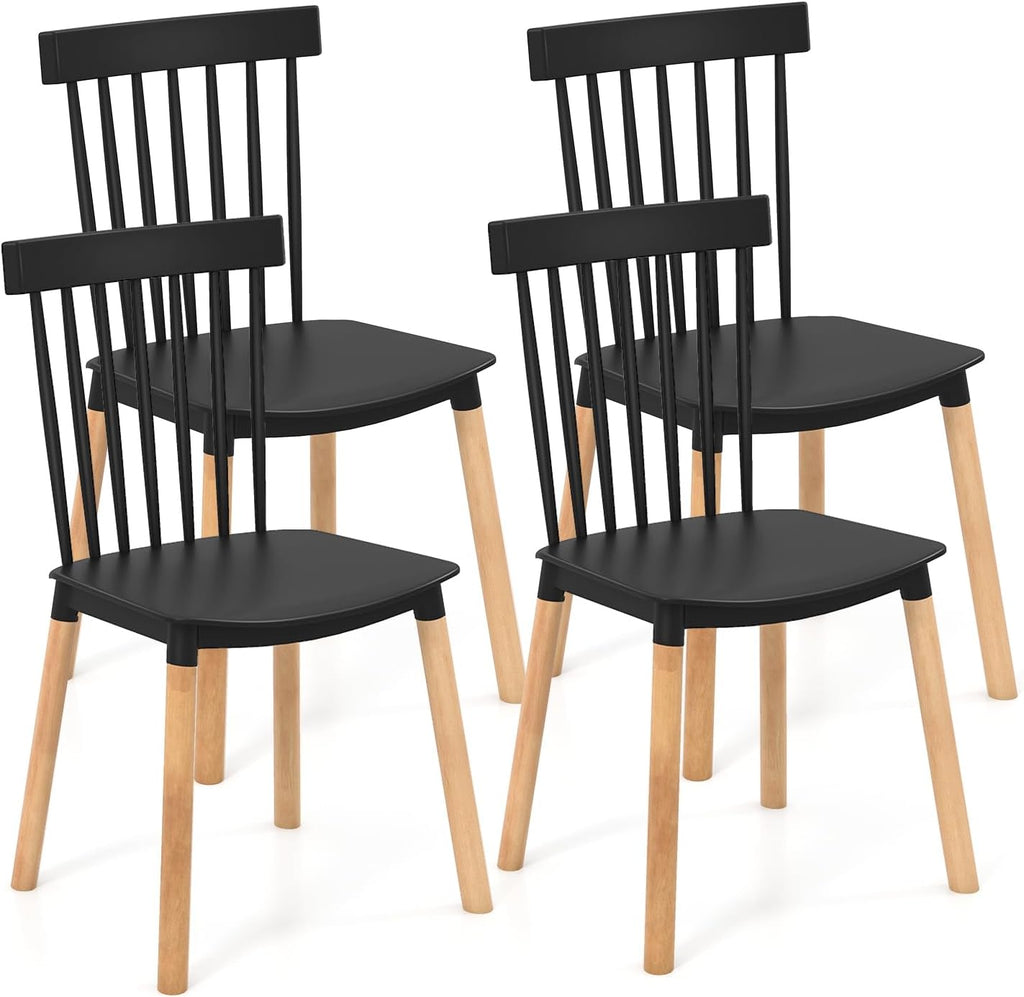 POWERSTONE Windsor Dining Chair Set of 4, Farmhouse Kitchen Chairs with Solid Wood Legs Spindle Dining Room Chair for Dining Living Room Restaurant Black