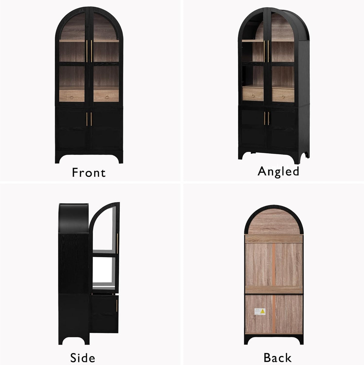GDFStudio Mariah 71" Tall Arched Kitchen Pantry Cabinet with Hidden Drawer, Glass Door & Adjustable Shelves, Farmhouse Storage Cabinet Cupboard for Kitchen Dining Room, Home Pantry Storage, Black