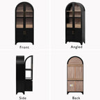 JIJIWANG 71" Tall Arched Kitchen Pantry Cabinet with Doors and Open & Adjustable Shelves, Kitchen Storage Cabine Hidden Drawer & Glass Door, Cupboard for Kitchen, Dining Room, Black