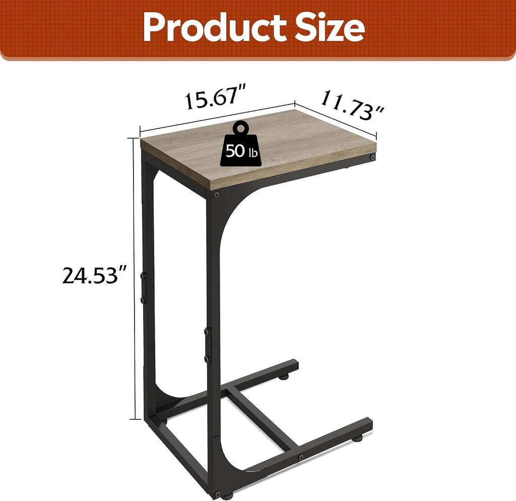 WLIVE C Shaped End Table, Small Couch Side Tables with Metal Frame, Sofa Table TV Tray for Living Room, Bedroom, Greige