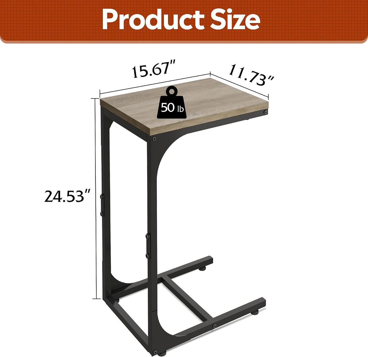 WLIVE C Shaped End Table, Small Couch Side Tables with Metal Frame, Sofa Table TV Tray for Living Room, Bedroom, Greige