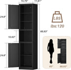 67" Tall Narrow Bathroom Storage Cabinet, Slim Metal Cabinet with Doors and Adjustable Shelves, Freestanding Pantry Organizer for Small Spaces, Bathroom, Kitchen, Laundry Room, Living Room, Black
