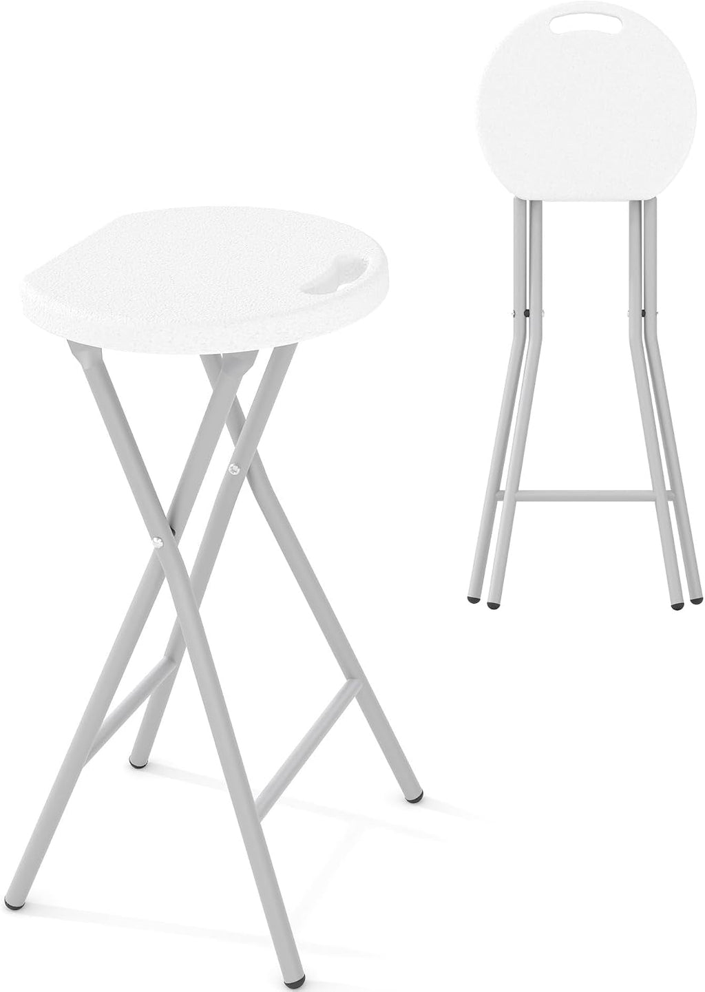 Garvee Folding Stool with Handle 24 Inch Tall Folding Bar Stool with Safety Lock, Metal and Plastic Foldable Stool 400lbs Capacity for Outdoor Indoor Kitchen Home Bar, Assembly Free, 1 Pack, White
