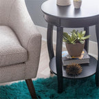 BOWERY HILL Round Wood End Table with Shelf, 18.5 x 24 in, Black Finish, MDF and Pine Wood, Bentwood Skirt, Contemporary Accent Table for Living Room or Bedroom
