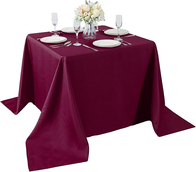 Cupuamon Square Tablecloth 90x90 inch Washable Polyester Fabric Table Cloth for Wedding Party Dining Banquet Decoration（90x90,Burgundy）