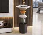 Stone-Shaped Side Table, Resin & Wood End Table, Sofa Side Table for Living Room, Bedroom, Modern Accent Table, Decorative Luck-Inspired Design(Small)