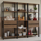 Madesa Kitchen Pantry Storage Rack with 4 Drawers and Open Shelves 78" L Multiuse Modular Cabinet for Kitchen Organization - Black/Brown