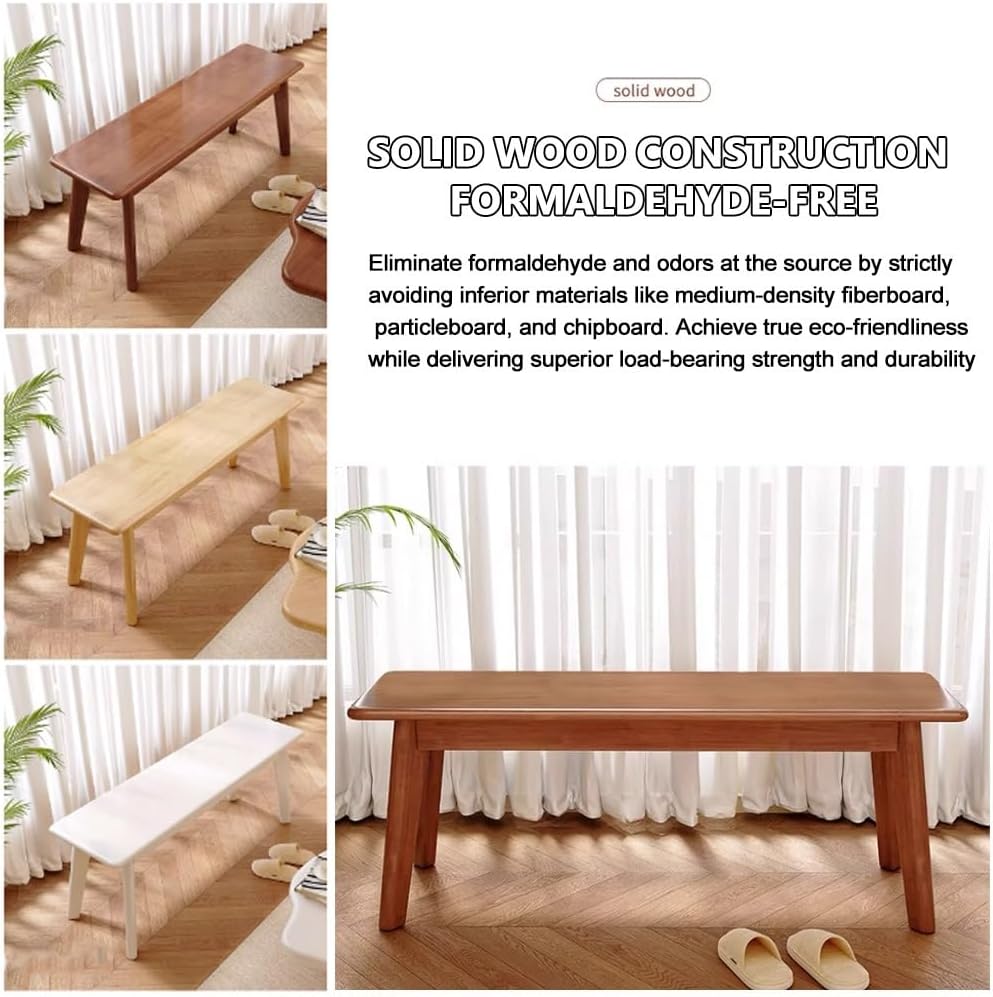 Solid Wood Bench, Rustic Skinny Wood Bench for Entryway, Narrow Bench Dining Bench Farmhouse Wooden Dining Bench Long Entryway Bench, Easy to Assemble(White,39.4" Lx11.8 Wx16.9 H)