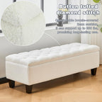 Ottoman Bench with Storage - Beige Storage Bench End of Bed with Safety Hinges, Tufted Ottoman for Living, Dining Room, Entryway and Hallway