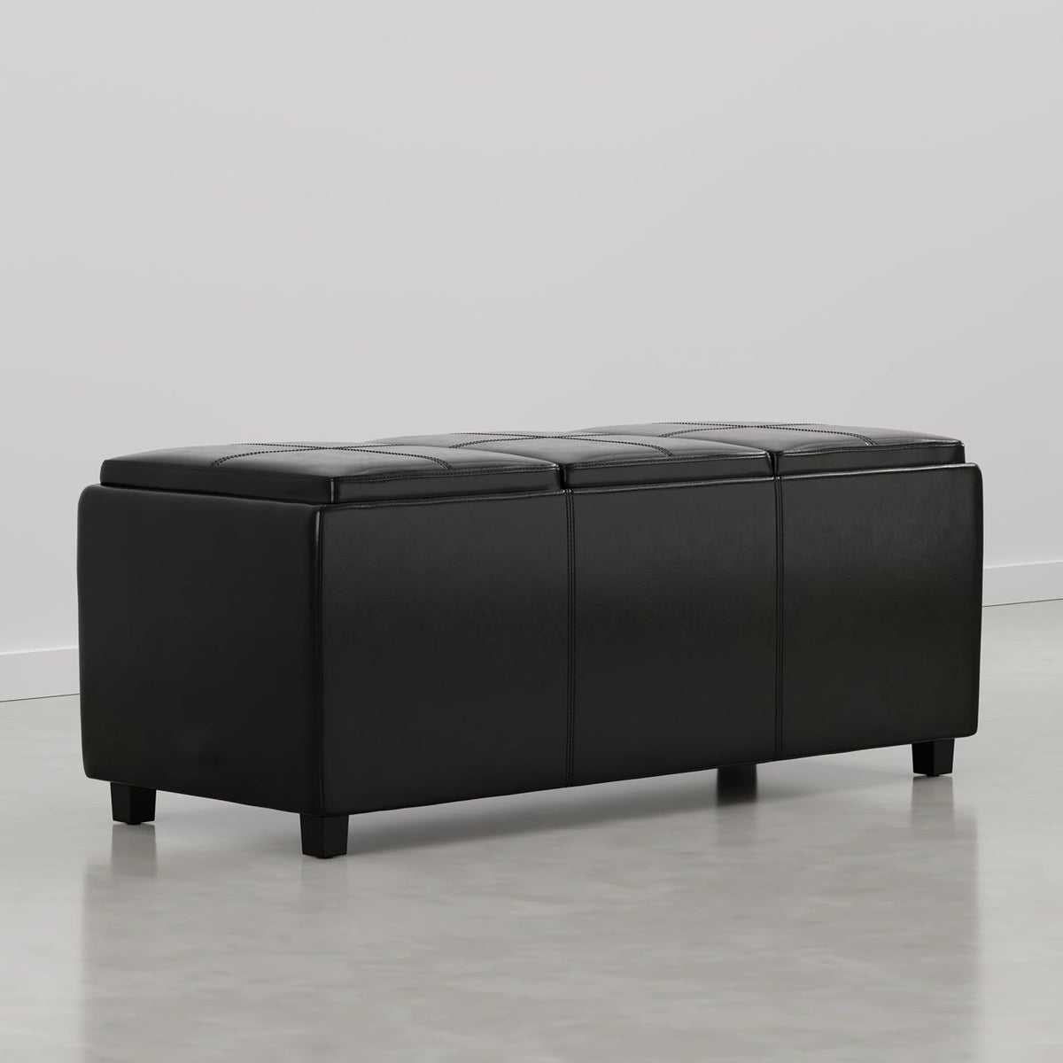 SIMPLIHOME Avalon 42" Wide Vegan Leather Ottoman in Carbon Black