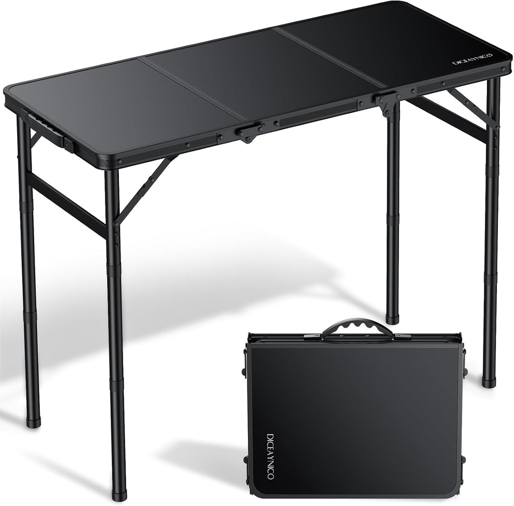 Folding Camping Table, 34.2"x15.7" 3 Adjustable Height Max 27.5" | Picnic Table Matte Black Aluminum Folding Table with Handle for Party, Dining, Garden, Patio, Market
