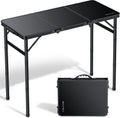 Folding Camping Table, 34.2"x15.7" 3 Adjustable Height Max 27.5" | Picnic Table Matte Black Aluminum Folding Table with Handle for Party, Dining, Garden, Patio, Market