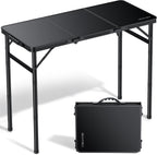 Folding Camping Table, 34.2"x15.7" 3 Adjustable Height Max 27.5" | Picnic Table Matte Black Aluminum Folding Table with Handle for Party, Dining, Garden, Patio, Market