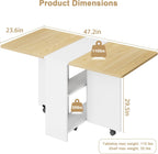 GAOMON Folding Dining Table Drop Leaf, Extendable Kitchen Table for 4 with 2-Tier Storage Shelves, Space Saving Collapsible Rectangle Table on Wheels for Small Spaces, Dining Room Office Furniture