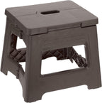 uxcell 8" Folding Step Stool for Adults 88 lbs Capacity Non-Slip Step Stool with Handle Collapsible Foot Stools, Brown Small Stepping Stool for Bathroom, Bedroom, Kitchen