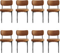 Brown Dining Chairs Set of 8 with Curved Back, Leather Dining Chairs with PU Soft Cushion Seat & Metal Legs, Comfortable Modern Chair for Kitchen, Living Room