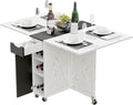 Folding Dining Table with Drawer,3-Tier Wine Cooler Storage and 2-Layer Metal Storage Rack-Extendable Drop Leaf Farmhouse Wood Kitchen Dining Room Tables Set for 4 (White and Black)