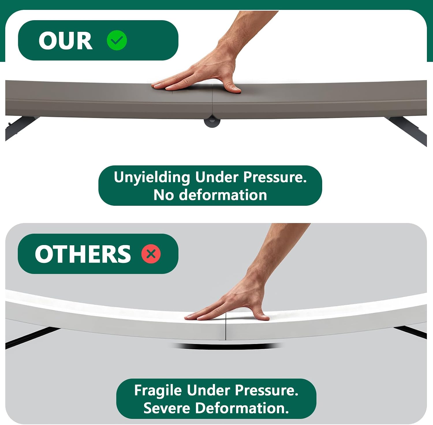 Folding Table, 4FT Foldable Picnic Table with Carrying Handle, Heavy Duty Fold-in-Half Portable Table for Weddings, Camping, RV Travel, Parties, BBQs, and Indoor Use, Easy to Fold and Store, Khaki