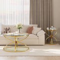 Round Coffee Table Set of 2, Gold Metal Frame with Clear Tempered Glass | Ring-Shaped Frames with Two Clear Glass Tiers for Living Room, Bedroom, or Office