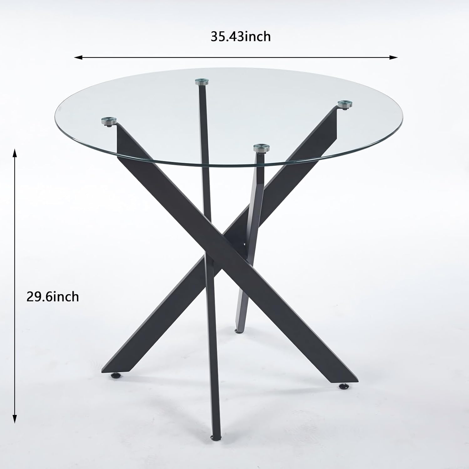 35.4" Round Glass Dining Table with Cross Metal Legs, Modern Small Kitchen Table for 2-4 People, Clear Tempered Glass Top Circle Dining Table for Living Room, Apartment, Black