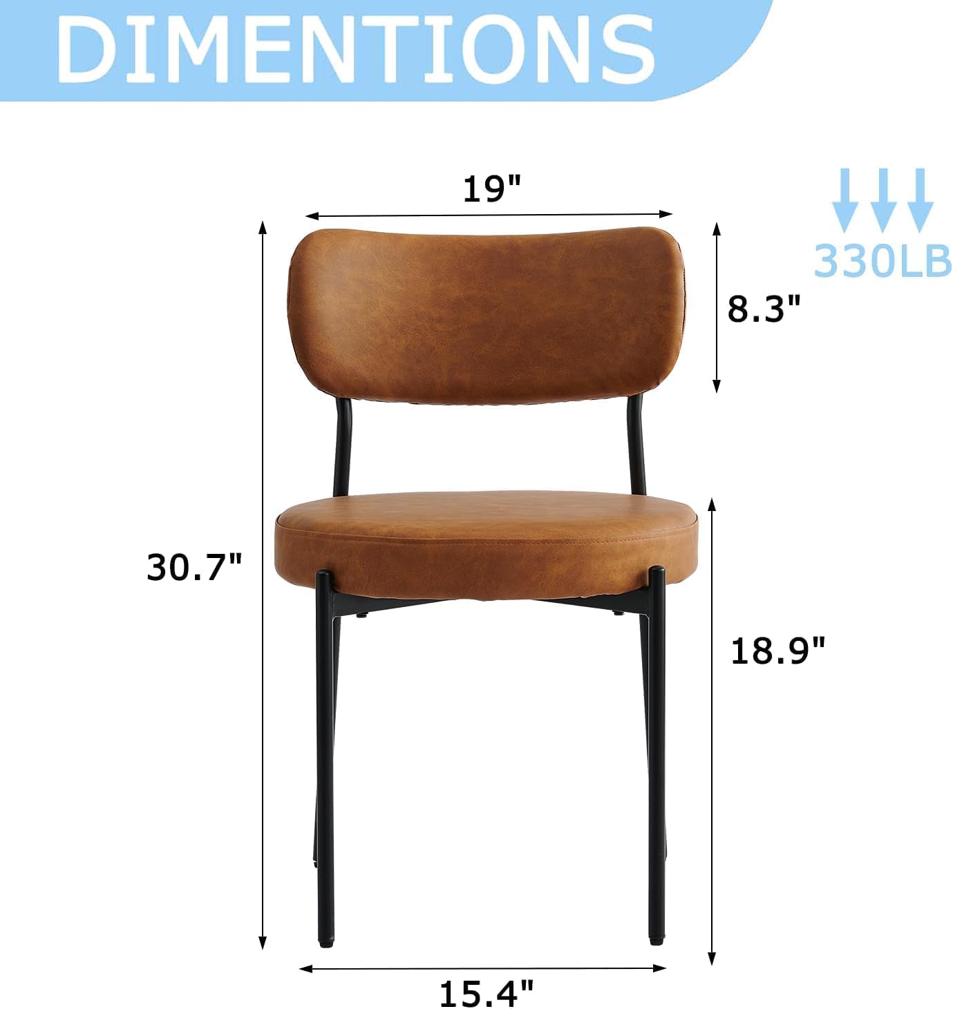 Brown Dining Chairs Set of 4 with Curved Back, Leather Dining Chairs with PU Soft Cushion Seat & Metal Legs, Comfortable Modern Chair for Kitchen, Living Room