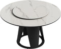 Montary 59" Modern Round Dining Table, Turntable Faux Marble Kitchen Table with Lazy Susan, Sintered Stone Tabletop Dining Room Table for 6-8 Person, with Black Metal Pedestal