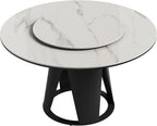 Montary 59" Modern Round Dining Table, Turntable Faux Marble Kitchen Table with Lazy Susan, Sintered Stone Tabletop Dining Room Table for 6-8 Person, with Black Metal Pedestal