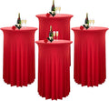 Albassa 4 Pack Cocktail Table Covers 32"x 43" Spandex Stretch Round Cocktail Tablecloths with Wavy Drapes Fitted High Top Bar Table Skirt for Wedding Party Banquet (Red, 4 PCS)