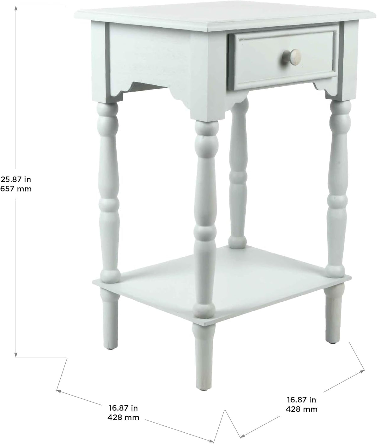 Decor Therapy Jane Nightstand Side Table with a Drawer, Shelf, Traditional Design, Ice Blue 17" D x 14" W x 26" H