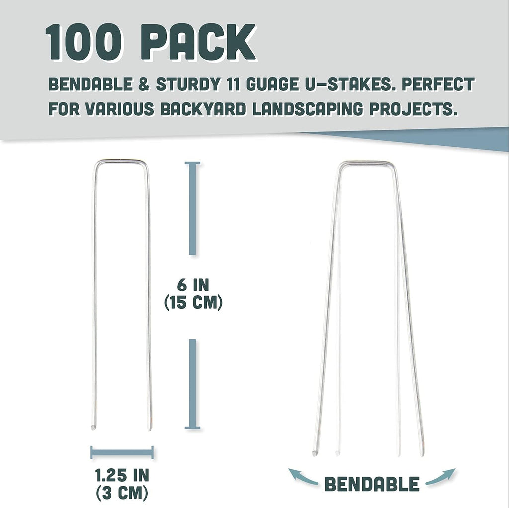 Squirrel Products Galvanized Steel Redrawn Garden Stakes, 6 Inch Lawn Staples, 11 Gauge Stakes, 2.9mm 15x2.5x15cm – 100 Pack