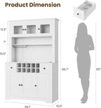 GAOMON 69" Pantry Cabinet with LED Light & Charging Station, Kitchen Pantry Storage Cabinet with Drawer & Adjustable Shelves, Coffee Bar Table for Kitchen Room, Living Room, Dining Room, White