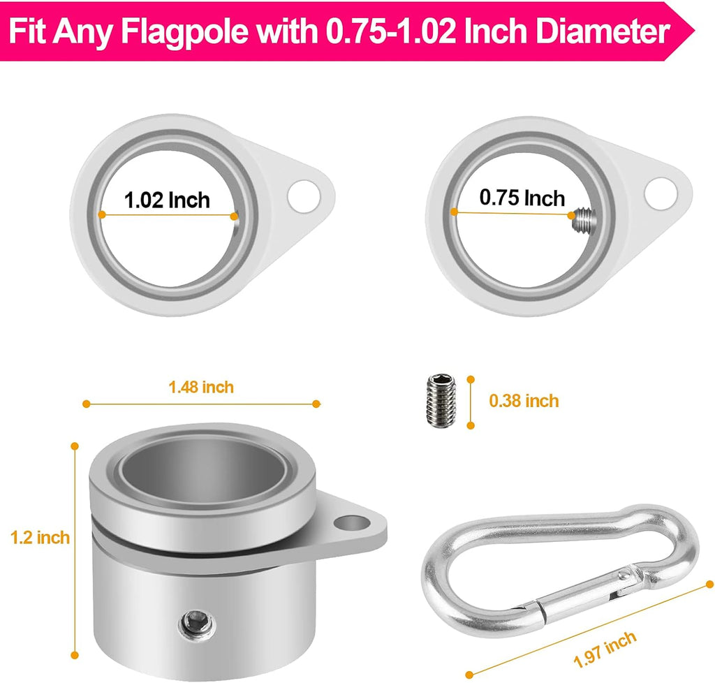 1" Flag Pole Rings, 2 Pcs Anti Wrap Flag Pole Clips Swivels, 360° Rotating Flagpole Flag Mounting Rings, Aluminum Alloy Spinning Flag Pole Kit Parts for 0.75-1.02" Diameter (1 Inch, Silver)