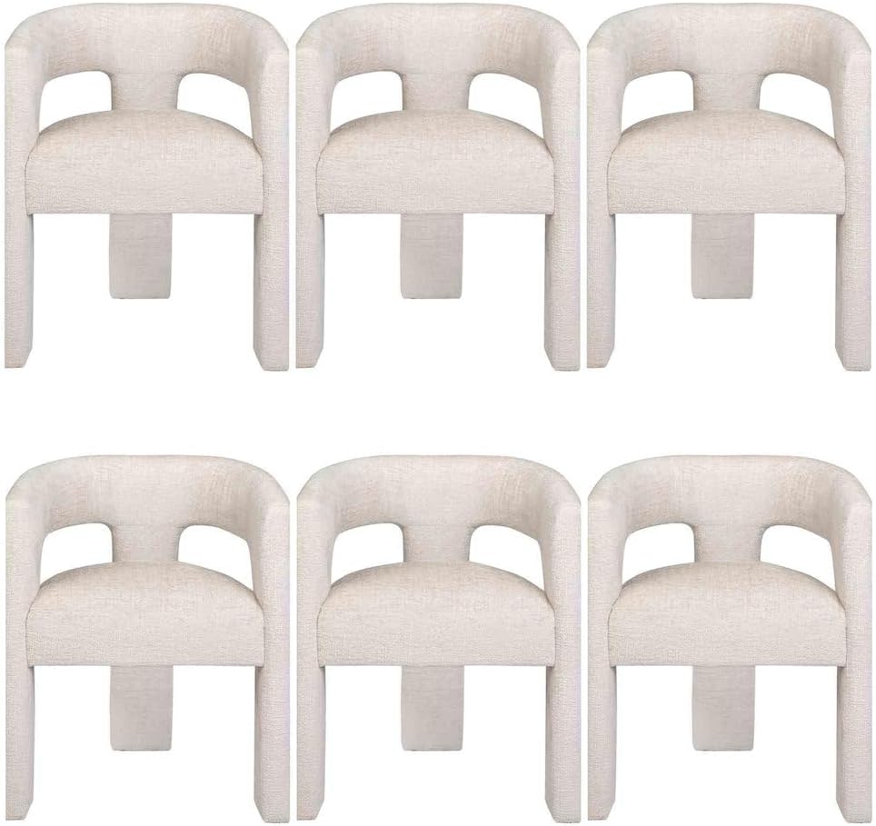 Jofran Gwen Jacquard Upholstered Accent Chair, Modern Luxury Plush Sculptural Armchair for Dining Room or Living Room, Chairs Living Room, Natural, Set of 6