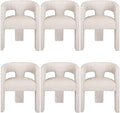 Jofran Gwen Jacquard Upholstered Accent Chair, Modern Luxury Plush Sculptural Armchair for Dining Room or Living Room, Chairs Living Room, Natural, Set of 6