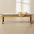 mopio Logan Upholstered Beige Dining Bench, Modern Farmhouse Solid Wood with Light Wire Brush for Dining Room and Kitchen (64" Dining Bench)