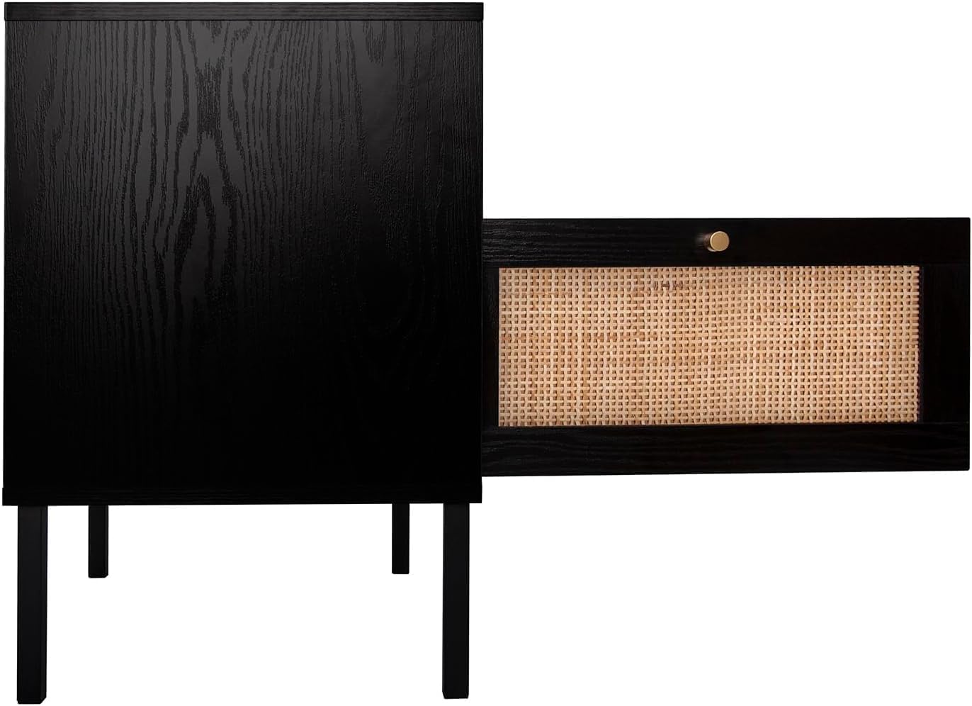 Angel Sar Rattan Night Stand Set 2, Boho Bedside Table Black Nightstand | Storage Cabinet, Open Storage Space & Sturdy Metal Legs, Accent Bed Side Table, Wood End Tables Bedroom