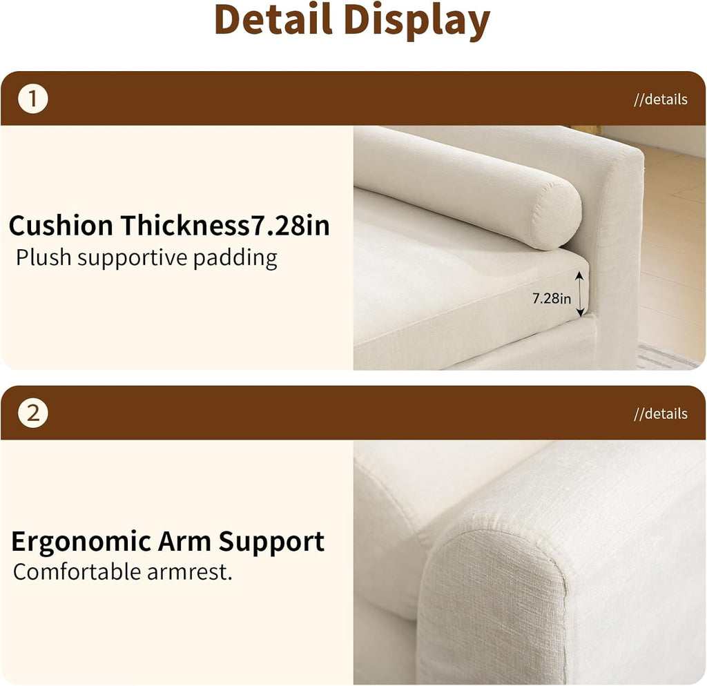 Chifee & Vingol 88.6" W Oversized Chaise Lounge Upholstered Bedroom Benches Extra-Long Indoor Bench Entryway Bench with Removable Pillows for Living Room Hallway,Beige