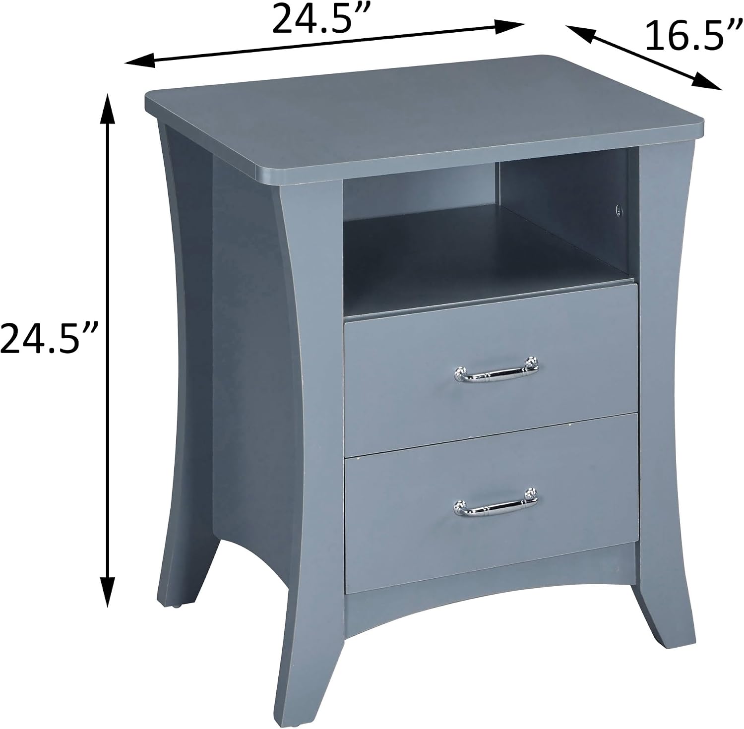 Grey Nightstand with 2 Drawers and Open Shelving,for Small Spaces