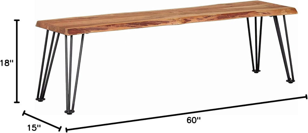 Coaster Home Furnishings - Sherman - 60-Inch Live Edge Acacia Wood Dining Bench - Industrial Modern Design with Hairpin Metal Legs - Dining Room, Kitchen, Entryway - Natural Acacia & Black - 190913