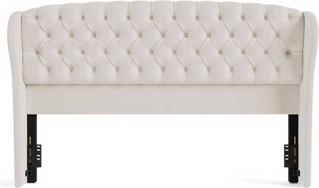 AMERLIFE Full/Queen Headboard Only, Velvet Upholstered Wingback, Cream