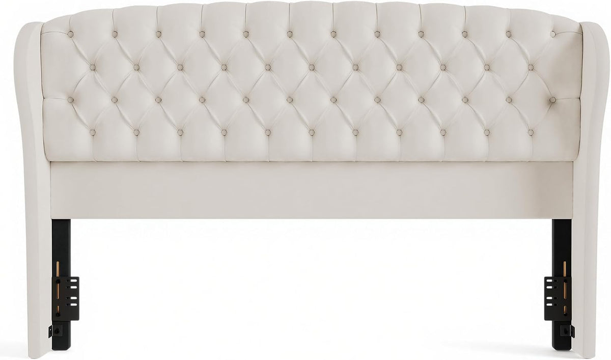 AMERLIFE Full/Queen Headboard Only, Velvet Upholstered Wingback, Cream