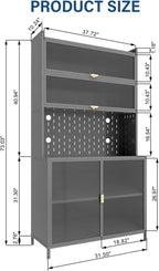 73'' Gray Tall Kitchen Pantry Cabinet, 6-Tier Metal Storage Cabinet with Quick-View Acrylic Flip Door & Adjustable Shelves, Space-Saving Hutch for Kitchen, Dining Room, Living Room