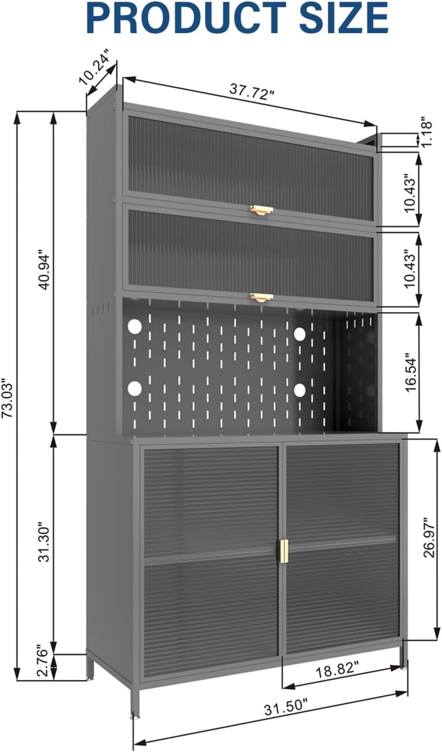 73'' Gray Tall Kitchen Pantry Cabinet, 6-Tier Metal Storage Cabinet with Quick-View Acrylic Flip Door & Adjustable Shelves, Space-Saving Hutch for Kitchen, Dining Room, Living Room