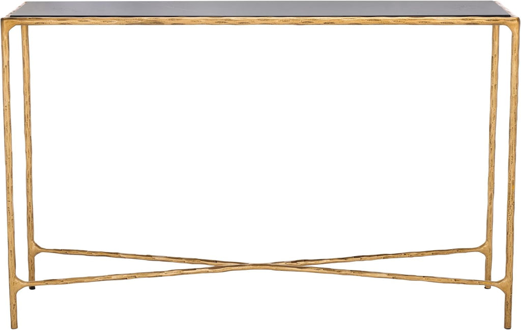 SAFAVIEH Couture Collection Jessa Brass Base & Black Marble Top Rectangular Console Table, Fully Assembled