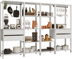 Madesa Kitchen Pantry Storage Rack with 4 Drawers, Open Shelves and Hanging Spaces 102" L Multiuse Modular Cabinet for Kitchen Organization - White