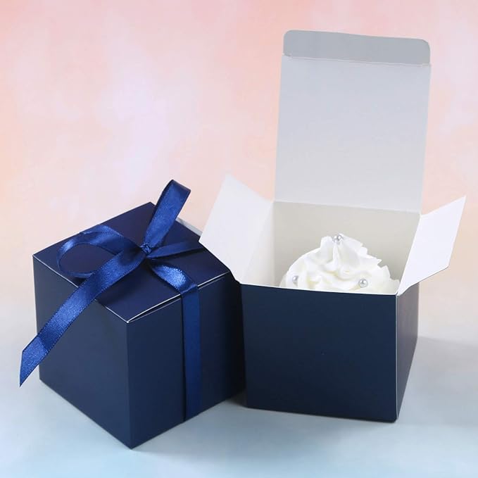COTOPHER 60pcs Small Gift Boxes, Favor Boxes 2x2x2 inches Paper Gift Boxes with Ribbons Candy Box for Wedding Favors Baby Shower Bridal Shower Birthday Party (60pcs 2x2x2, Blue)