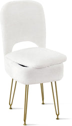 BRIAN & DANY Vanity Chair with Storage and Folding Back, Faux Fur Square Storage Chair, Vanity Stool Chair with 4 Metal Legs for Bedroom, Living Room and Makeup Stations, 13.4"x 15"x 30", White